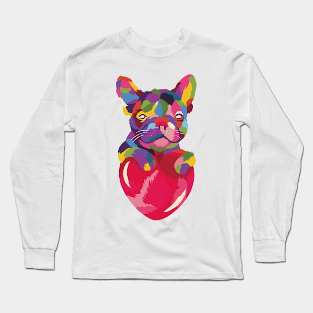 Colorful Cool Cute Little Bulldog Long Sleeve T-Shirt by ralfjohnson